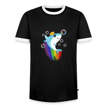 Rainbow Shark - Men's Ringer Shirt - black/white - Front - AI Model Female 172 light (172cm) & AI Model Male 178 light (178cm)
