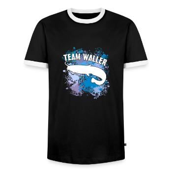 Poisson-chat Wels Waller sur des taches de couleur - T-shirt contrasté Homme - noir/blanc - Devant - AI Model Female 172 light (172cm) & AI Model Male 178 light (178cm)