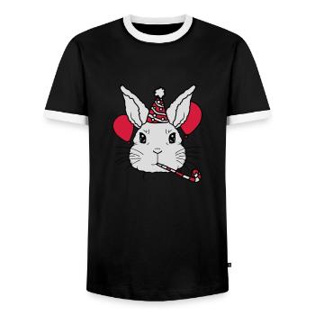 Birthday Child Rabbit Tröte Party Hat - Men's Ringer Shirt - black/white - Front - AI Model Female 172 light (172cm) & AI Model Male 178 light (178cm)
