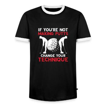 Si vous ne faites pas de putts, changez votre technique - T-shirt contrasté Homme - noir/blanc - Devant - AI Model Female 172 light (172cm) & AI Model Male 178 light (178cm)
