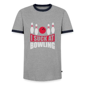 I suck at bowling - Men's Ringer Shirt - grey/navy  - Front - AI Model Female 172 light (172cm) & AI Model Male 178 light (178cm)