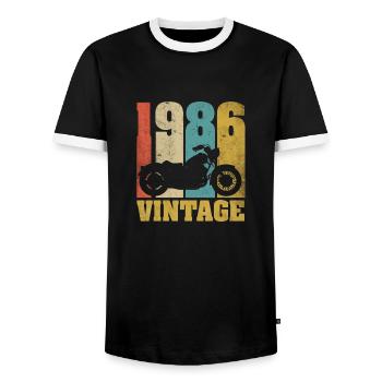 1986 Jahrgang Geburtstag Biker Motorrad Geschenk - Männer Kontrast-T-Shirt - Schwarz/Weiß - Vorne - AI Model Female 172 light (172cm) & AI Model Male 178 light (178cm)