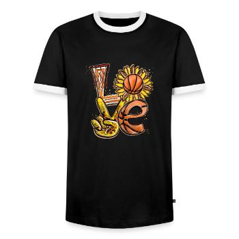 Love Basketball Player BBall - Men's Ringer Shirt - black/white - Front - AI Model Female 172 light (172cm) & AI Model Male 178 light (178cm)