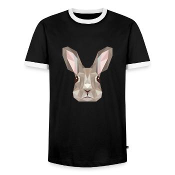 Rabbit Art Puristic Wildlife Animal Nature - Men's Ringer Shirt - black/white - Front - AI Model Female 172 light (172cm) & AI Model Male 178 light (178cm)