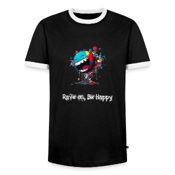 Rave on be happy - Men's Ringer Shirt - black/white - Front - AI Model Female 172 light (172cm) & AI Model Male 178 light (178cm)