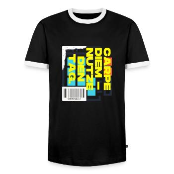 Carpe Diem Seize the day - Men's Ringer Shirt - black/white - Front - AI Model Female 172 light (172cm) & AI Model Male 178 light (178cm)
