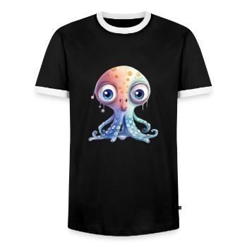 Octopus Illustration Kids - Men's Ringer Shirt - black/white - Front - AI Model Female 172 light (172cm) & AI Model Male 178 light (178cm)