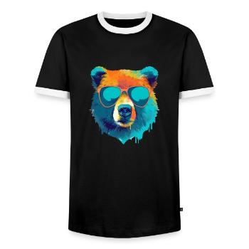 Bill the bespectacled bear - Men's Ringer Shirt - black/white - Front - AI Model Female 172 light (172cm) & AI Model Male 178 light (178cm)