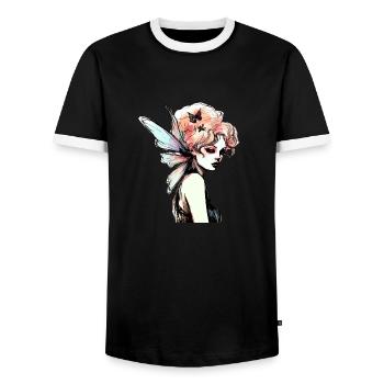 Fairy Watercolor Drawing - Men's Ringer Shirt - black/white - Front - AI Model Female 172 light (172cm) & AI Model Male 178 light (178cm)