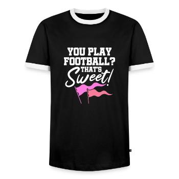 You play football? That's sweet - Männer Kontrast-T-Shirt - Schwarz/Weiß - Vorne - AI Model Female 172 light (172cm) & AI Model Male 178 light (178cm)