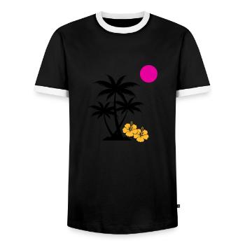 Palm Sunset - Men's Ringer Shirt - black/white - Front - AI Model Female 172 light (172cm) & AI Model Male 178 light (178cm)