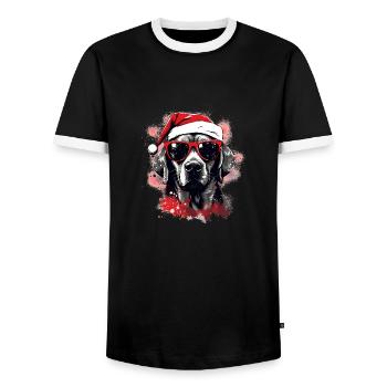 Magical Labrador Christmas dog in the snow - Men's Ringer Shirt - black/white - Front - AI Model Female 172 light (172cm) & AI Model Male 178 light (178cm)