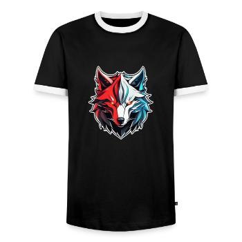 Wolf Tattoo - Men's Ringer Shirt - black/white - Front - AI Model Female 172 light (172cm) & AI Model Male 178 light (178cm)