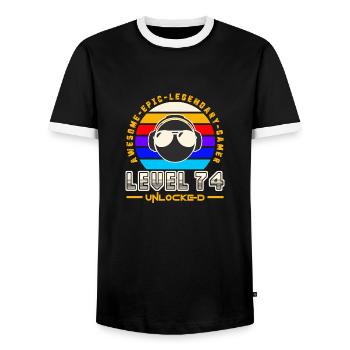 Level 74 - Men's Ringer Shirt - black/white - Front - AI Model Female 172 light (172cm) & AI Model Male 178 light (178cm)