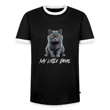 Süße Graue Katze my little Devil - Männer Kontrast-T-Shirt - Schwarz/Weiß - Vorne - AI Model Female 172 light (172cm) & AI Model Male 178 light (178cm)