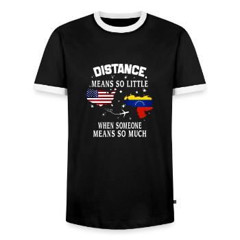 Distanz bedeutet so wenig, wenn jemand viel bedeutet - Männer Kontrast-T-Shirt - Schwarz/Weiß - Vorne - AI Model Female 172 light (172cm) & AI Model Male 178 light (178cm)
