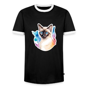 Chat siamois Aquarelles - T-shirt contrasté Homme - noir/blanc - Devant - AI Model Female 172 light (172cm) & AI Model Male 178 light (178cm)
