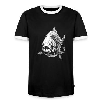 Piranhas - Men's Ringer Shirt - black/white - Front - AI Model Female 172 light (172cm) & AI Model Male 178 light (178cm)