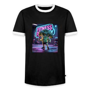 Cartoon Brokkoli Fitnessstudio - Männer Kontrast-T-Shirt - Schwarz/Weiß - Vorne - AI Model Female 172 light (172cm) & AI Model Male 178 light (178cm)