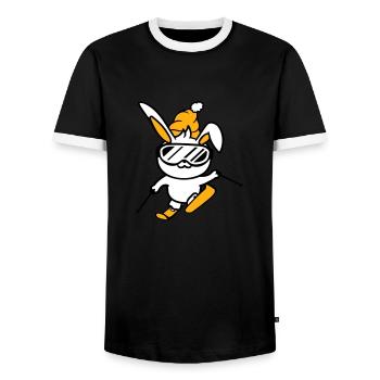 Hase Skibrille Skihase Skifahren Ski Brille Mütze - Männer Kontrast-T-Shirt - Schwarz/Weiß - Vorne - AI Model Female 172 light (172cm) & AI Model Male 178 light (178cm)