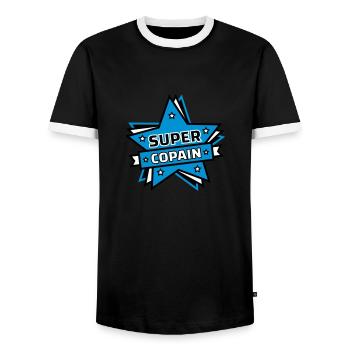 SUPER COPAIN - T-shirt contrasté Homme - noir/blanc - Devant - AI Model Female 172 light (172cm) & AI Model Male 178 light (178cm)