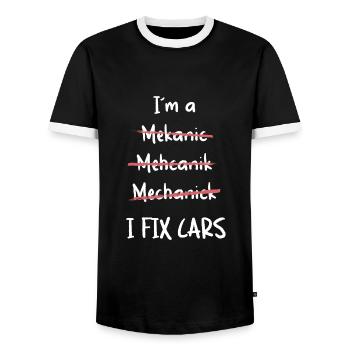 Je répare les voitures - T-shirt contrasté Homme - noir/blanc - Devant - AI Model Female 172 light (172cm) & AI Model Male 178 light (178cm)