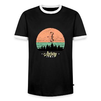 Archery Vintage Retro Sunset Sports - Men's Ringer Shirt - black/white - Front - AI Model Female 172 light (172cm) & AI Model Male 178 light (178cm)