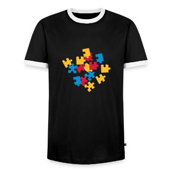 Puzzle - Men's Ringer Shirt - black/white - Front - AI Model Female 172 light (172cm) & AI Model Male 178 light (178cm)