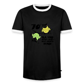 70 birthday, owls on the wire rope, round - Men's Ringer Shirt - black/white - Front - AI Model Female 172 light (172cm) & AI Model Male 178 light (178cm)