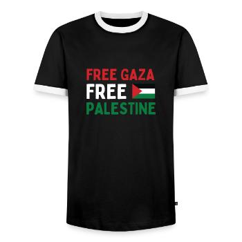 FREE Gaza FREE Palestine - T-shirt contrasté Homme - noir/blanc - Devant - AI Model Female 172 light (172cm) & AI Model Male 178 light (178cm)