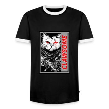 Clawsome Samurai Cat Bold Design For Anime Animal - Men's Ringer Shirt - black/white - Front - AI Model Female 172 light (172cm) & AI Model Male 178 light (178cm)