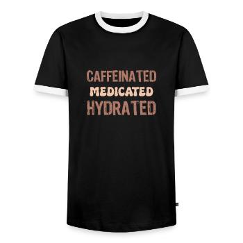 caffeinated medicated hydrated - Men's Ringer Shirt - black/white - Front - AI Model Female 172 light (172cm) & AI Model Male 178 light (178cm)