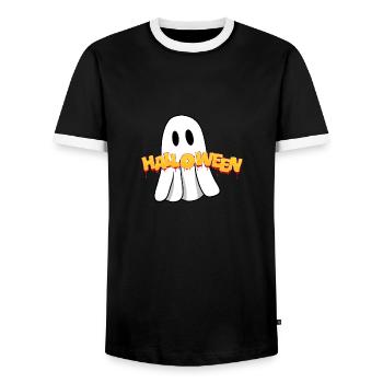 Halloween Ghost - Men's Ringer Shirt - black/white - Front - AI Model Female 172 light (172cm) & AI Model Male 178 light (178cm)