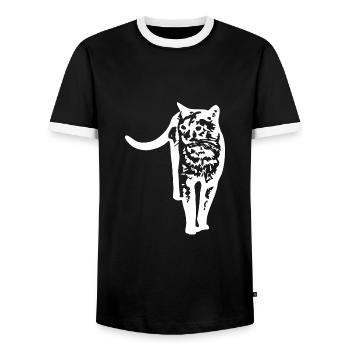 Cat White Silhouette Gift Cat Lover - Men's Ringer Shirt - black/white - Front - AI Model Female 172 light (172cm) & AI Model Male 178 light (178cm)