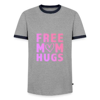 Maman gratuite embrasse violet à rose - T-shirt contrasté Homme - gris/marine  - Devant - AI Model Female 172 light (172cm) & AI Model Male 178 light (178cm)