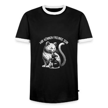 Katze und Maus in Freundschaft Frieden und Liebe - Männer Kontrast-T-Shirt - Schwarz/Weiß - Vorne - AI Model Female 172 light (172cm) & AI Model Male 178 light (178cm)