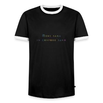Mens sana Incorpore sano - Men's Ringer Shirt - black/white - Front - AI Model Female 172 light (172cm) & AI Model Male 178 light (178cm)