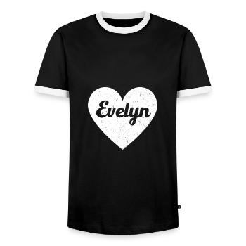 Evelyn First Name Gift Idea Heart Love I Love - Men's Ringer Shirt - black/white - Front - AI Model Female 172 light (172cm) & AI Model Male 178 light (178cm)