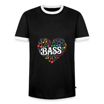 Cœur et basse. Cœur des notes de musique et des basses - T-shirt contrasté Homme - noir/blanc - Devant - AI Model Female 172 light (172cm) & AI Model Male 178 light (178cm)