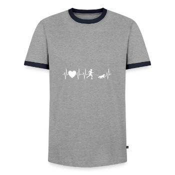 Herzschlag Geländelauf - Canicross - Hund - Männer Kontrast-T-Shirt - Grau/Navy  - Vorne - AI Model Female 172 light (172cm) & AI Model Male 178 light (178cm)