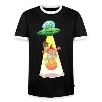 Santa Claus Abducted by an Alien - Men's Ringer Shirt - black/white - Front - AI Model Female 172 light (172cm) & AI Model Male 178 light (178cm)