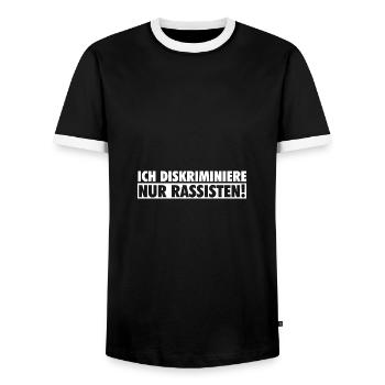 Antifaschisten | Gegen Rassismus Nazis Geschenk - Männer Kontrast-T-Shirt - Schwarz/Weiß - Vorne - AI Model Female 172 light (172cm) & AI Model Male 178 light (178cm)