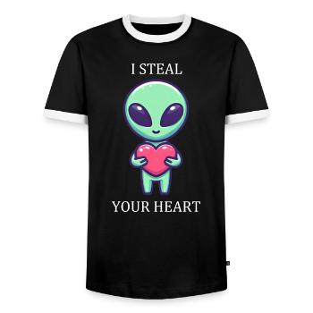 Amour extraterrestre - Les cœurs de la Saint-Valentin dans l’espace - T-shirt contrasté Homme - noir/blanc - Devant - AI Model Female 172 light (172cm) & AI Model Male 178 light (178cm)