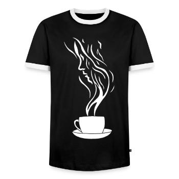 Kaffee und das menschliche Gesicht - Männer Kontrast-T-Shirt - Schwarz/Weiß - Vorne - AI Model Female 172 light (172cm) & AI Model Male 178 light (178cm)