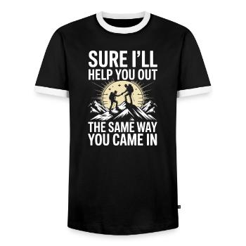 Helping You Sarcastic Hiking Humor Quote Design - Men's Ringer Shirt - black/white - Front - AI Model Female 172 light (172cm) & AI Model Male 178 light (178cm)