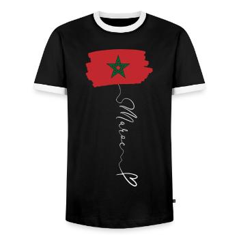 Morocco Flag Red Green Pentagram Emblem - Men's Ringer Shirt - black/white - Front - AI Model Female 172 light (172cm) & AI Model Male 178 light (178cm)