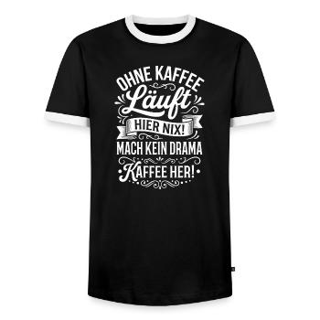 Ohne Kaffee läuft hier nix! - Männer Kontrast-T-Shirt - Schwarz/Weiß - Vorne - AI Model Female 172 light (172cm) & AI Model Male 178 light (178cm)