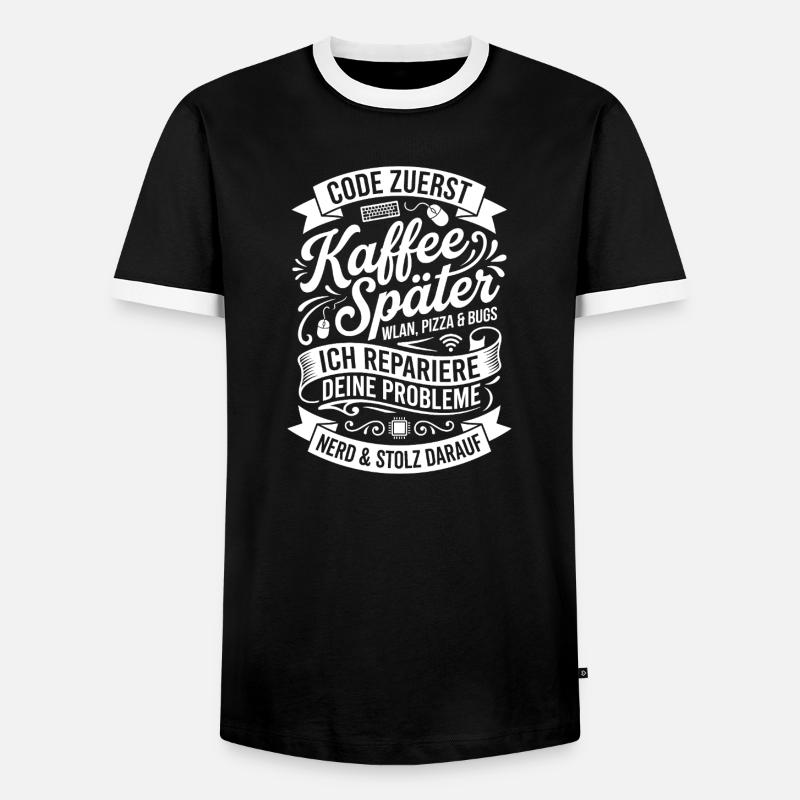 Code zuerst Kaffee Später - Männer Kontrast-T-Shirt - Schwarz/Weiß