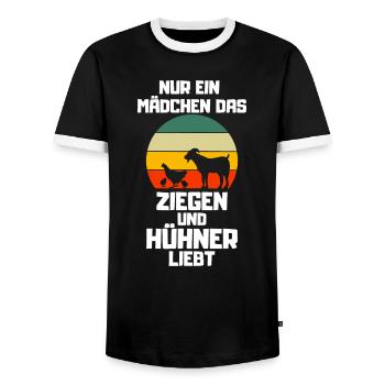 Bauernhof Tierliebhaber Mädchen Retro Hühner Ziege - Männer Kontrast-T-Shirt - Schwarz/Weiß - Vorne - AI Model Female 172 light (172cm) & AI Model Male 178 light (178cm)