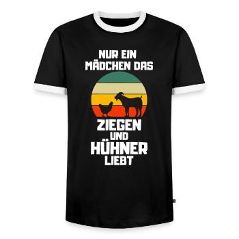 Retro Hühner Bauer Bauernhof Tier Mädchen Ziege - Männer Kontrast-T-Shirt - Schwarz/Weiß - Vorne - AI Model Female 172 light (172cm) & AI Model Male 178 light (178cm)